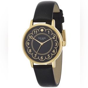 BNWOT Kate Spade Metro black and gold scalloped saffiano leather watch